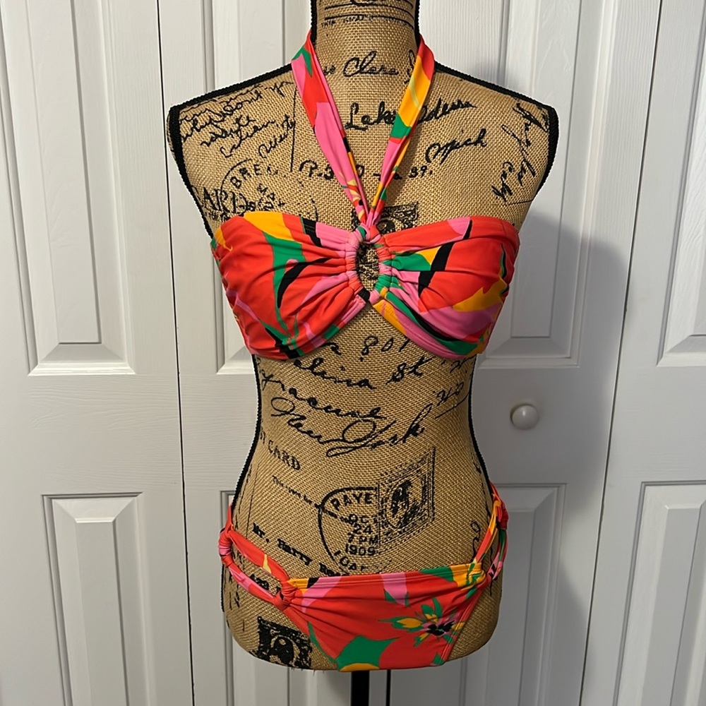 Shade & Shore Pink & Orange Tropical Print Bikini